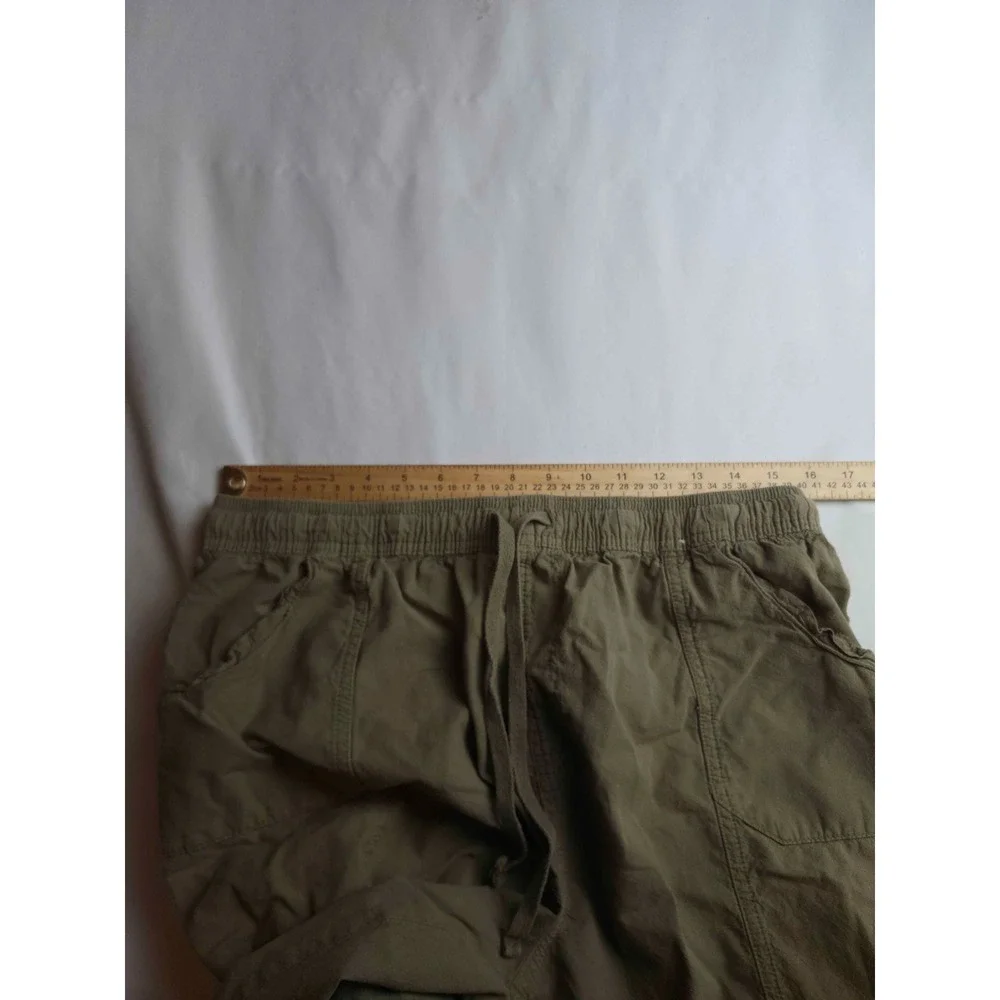 Karen Scott Cargo Utility Pants Womens XL Olive Green Cotton Drawstring Cropped